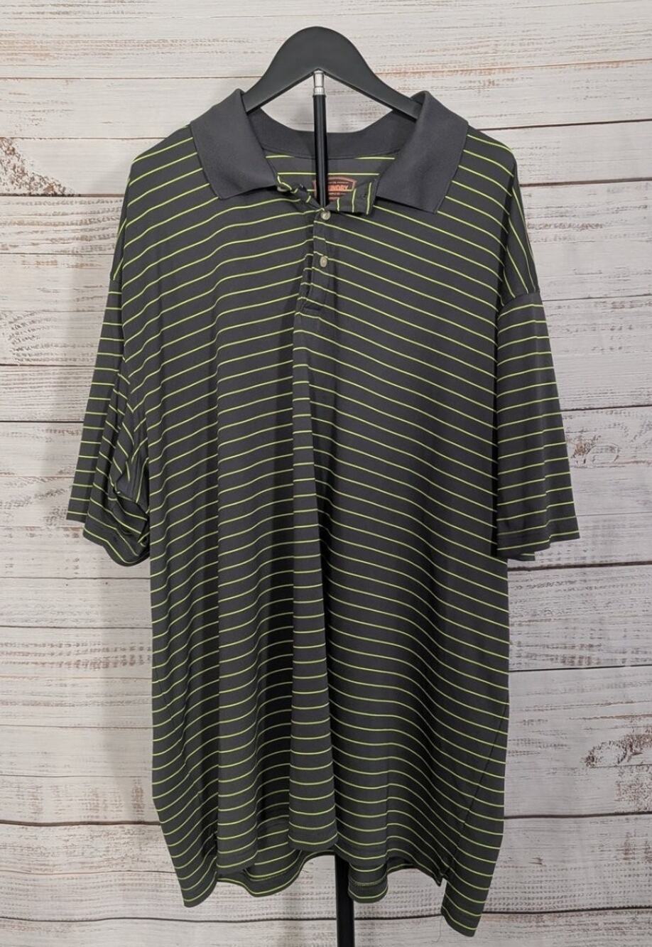 The Foundry Polo Shirt Mens 4XLT Big & Tall Charcoal Neon Green Stripe Golf Top